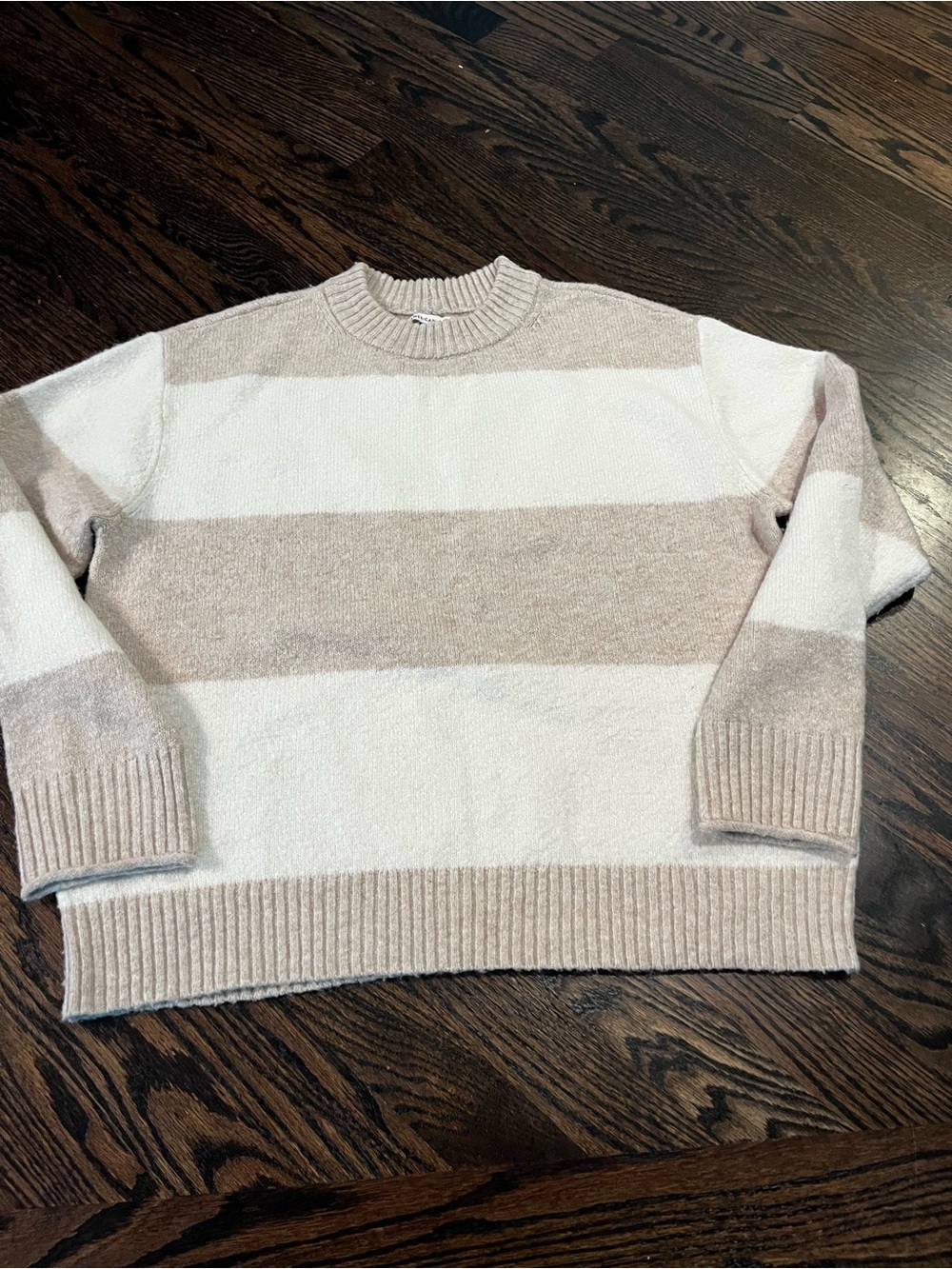 American Eagle Soft Striped Crewneck Sweater in Cream and Tan